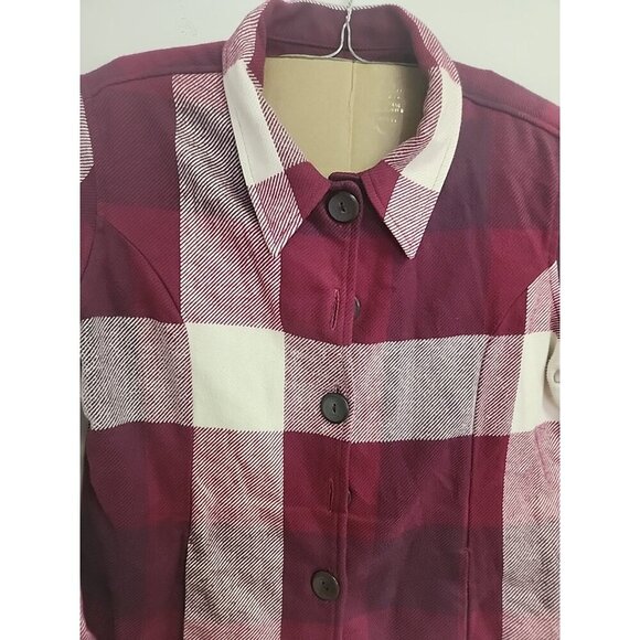 Cabelas Shacket Womens L-Flannel Plaid‎ Check Pockets Button Front Pink Pockets - Picture 2 of 7